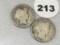 (2) 1892-O Barber Dimes
