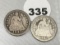 1845, 1847 Seated Dimes