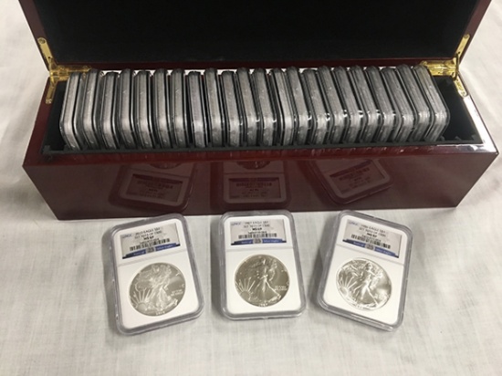Complete Set 1033 of 1500 (25th year) NGC MS69 Silver Eagles In Wood Case (25 Total Coins)