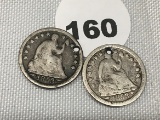 1853, 53-O Seated Half Dimes, Drilled