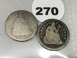 (2) 1841 Seated Dimes