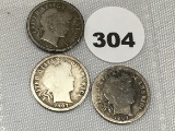 1907-O, 07-S, 07-D Barber Dimes