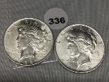 (2 X $) 1922 Peace Dollars, AU/UNC