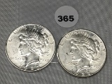 (2 X $) 1923-D, 23-S Peace Dollars, AU