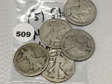 Lot of (5) Silver (No Date) Half Dollar