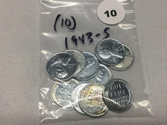 (10) UNC 1943-S Steel Pennies