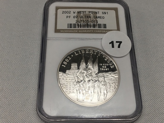 2002-W (West Point) Dollar, NGC PF69, Ultra Cameo