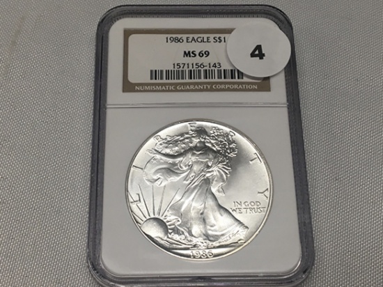 1986 Silver Eagle, NGC MS69