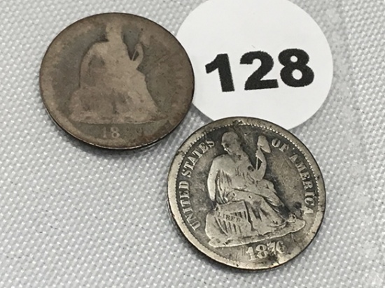1889, 1876 Seated Dimes