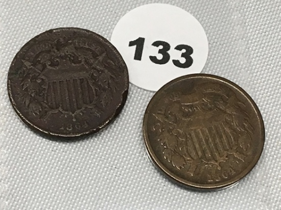 (2) 1864 2 Cent Piece