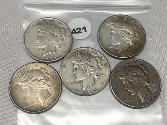 (5 X $) (2) 1925, (3) 1926-S Peace Dollars