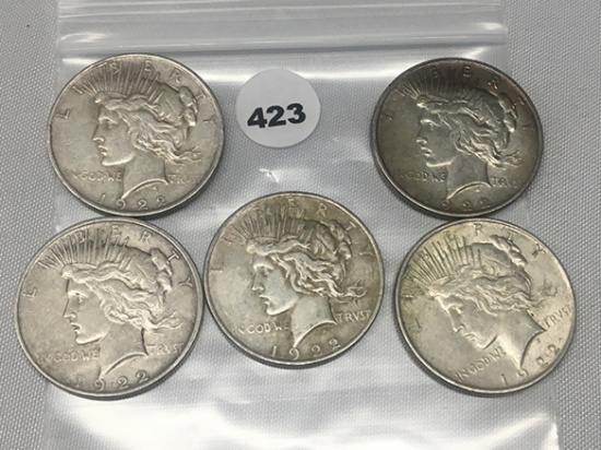 (5 X $) 1922 Peace Dollars (1-D)