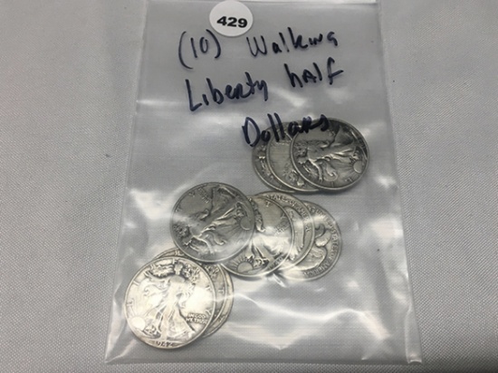 (10) Walking Liberty Half Dollars
