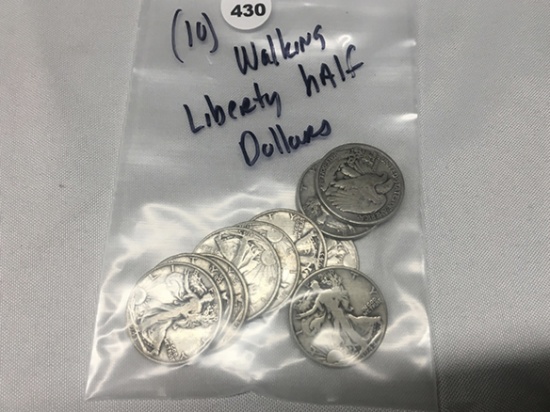 (10) Walking Liberty Half Dollars