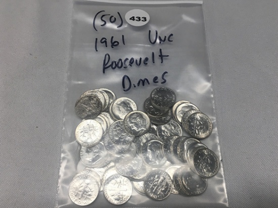 (50) 1961 Roosevelt Dimes, UNC
