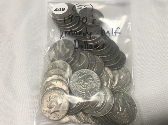 (55) 1970's Kennedy Half Dollars