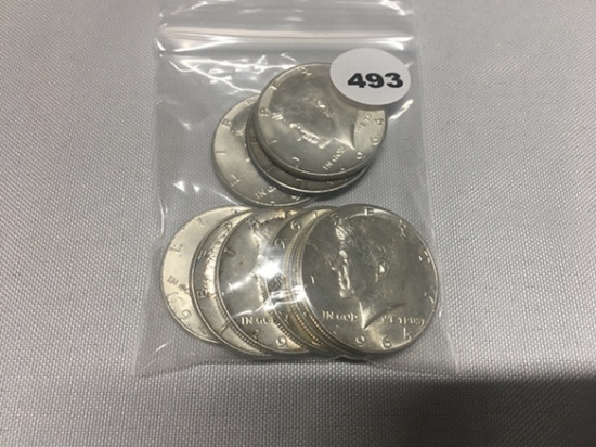 (9) 1964 Kennedy Half Dollars