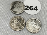(3) Damaged Seated Half Dime