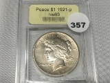 1921 Peace Dollar, USCG MS63