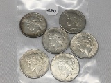 (6 X $) 1922 Peace Dollars, (2-S)