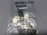 (50) 1962-D Roosevelt Dimes, UNC