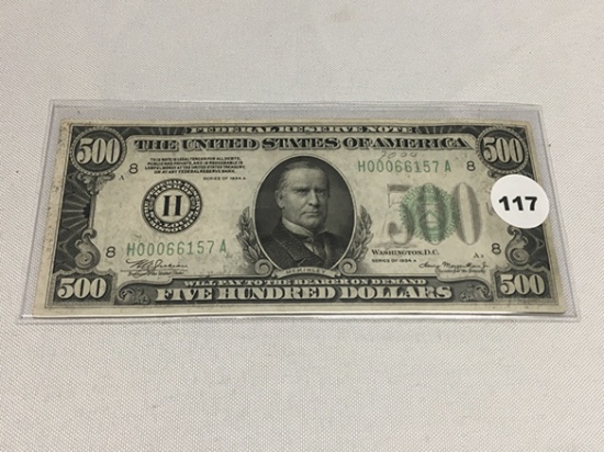 1934-A $500 Legal Tender, Nice Note To Have Graded