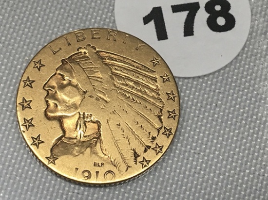 1910 $5 Indian Gold
