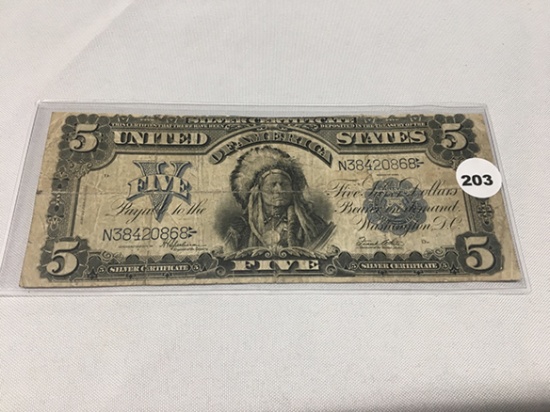 1899 Chief $5 Silver Certificate, Folds, Circulated