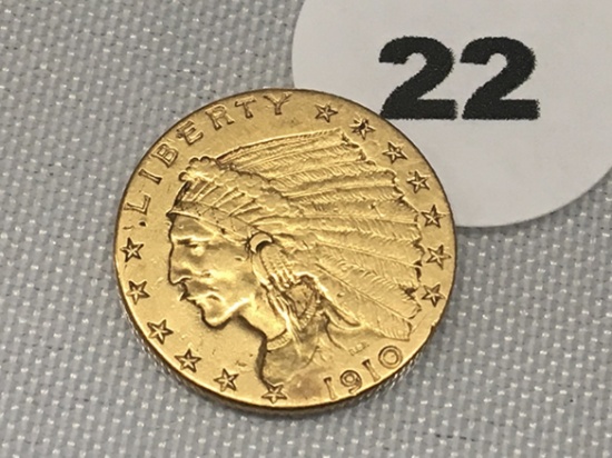 1910 $2 1/2 Indian Gold