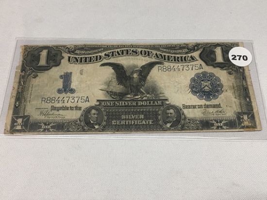 1899 Black Eagle $1 Silver Certificate, Fold Marks, Tape Mend