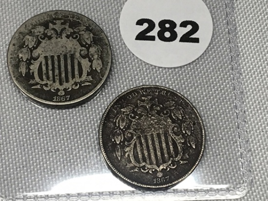 (2) 1867 Shield Nickels