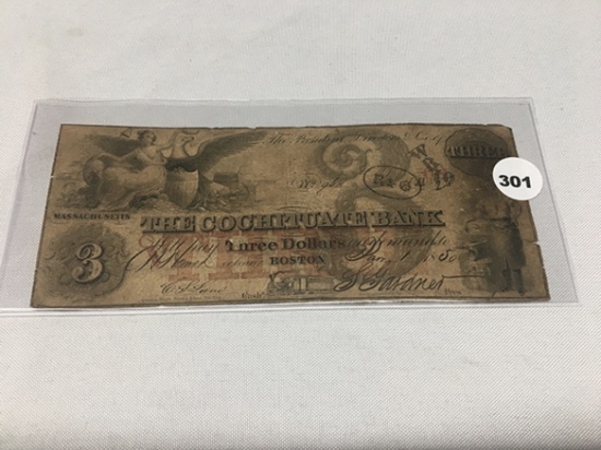 1850 The Cochituate Bank, Boston Obsolete Note, Good Overall