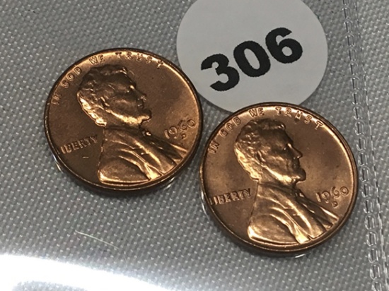 (2) 1960-D UNC Lincoln Cents