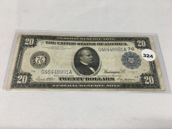 1914 $20 Federal Reserve Note (Folds, Circulated)