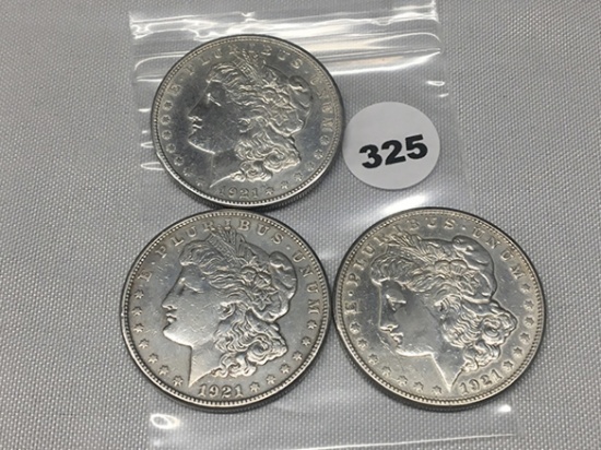 (3X$) 1921-S Morgan Dollars