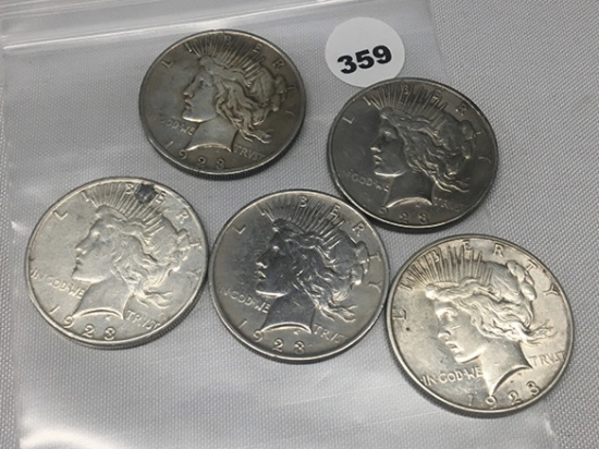 (5X$) (2) 1922, (2) 1923-S, 1923-D Peace Dollars