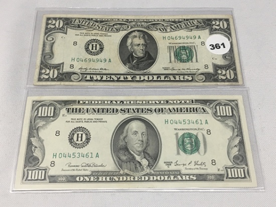 1969-C $100 Legal Tender, UNC, 1969 $20 Legal Tender