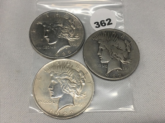 (3X$) 1922 Peace Dollar