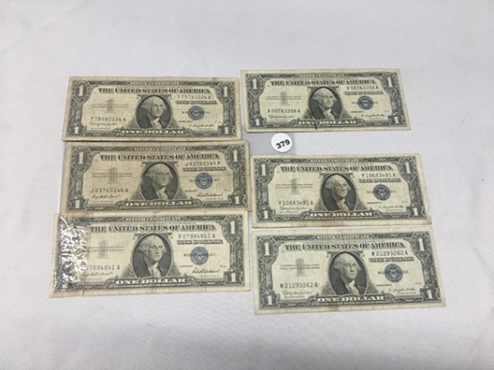 (6) 1957, 57-B $1 Silver Certificates (Circulated)