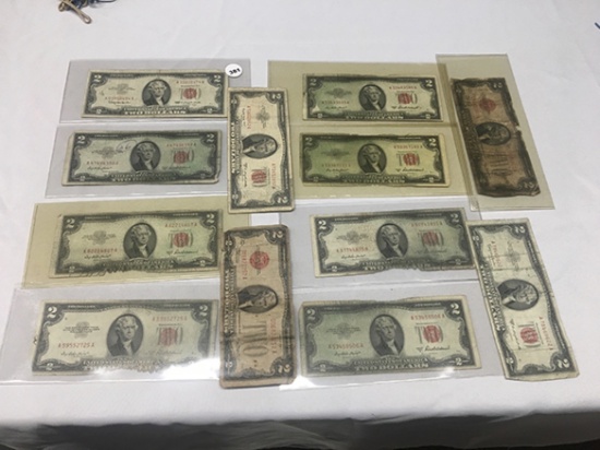 (12) Well Circulated $2 Legal Tender