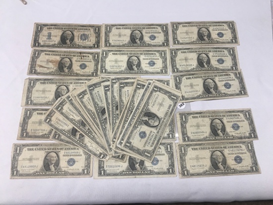 (33) Circulated $1 Silver Certificate