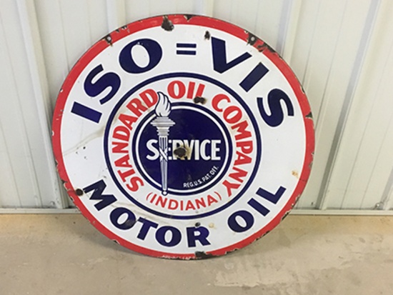 ISO-VIS Motor Oil Porcelain 2 Sided Sign