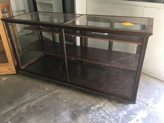 Antique 6 ft. Oak Frame Floor Model Show Case, Good Condition