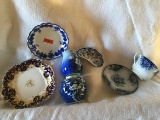 Lg/ (France) Flow Blue Cup & Saucer, & Other B/W Pieces