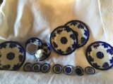 (4) Plates, (2) Cups & Saucers, (10) Salt Flow Blue China