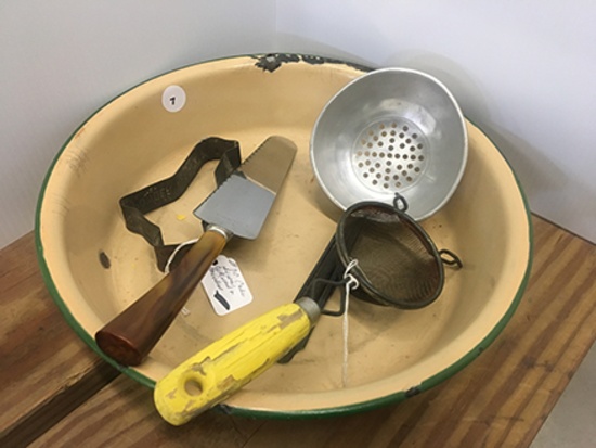 Enamelware Bowl and Utensils