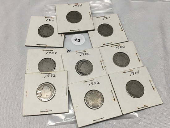 (9)  V Nickels, various dates