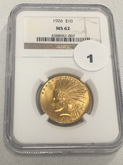 1926 Gold $10 Indian, NGC MS62