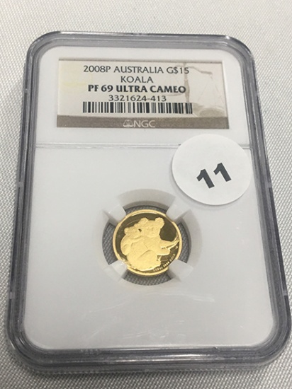 2008-P Gold $15 Australia Koala, NGC PF 69, Ultra Cameo