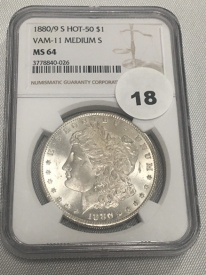 1880/9-S Morgan Dollar, Hot-50, NGC MS64